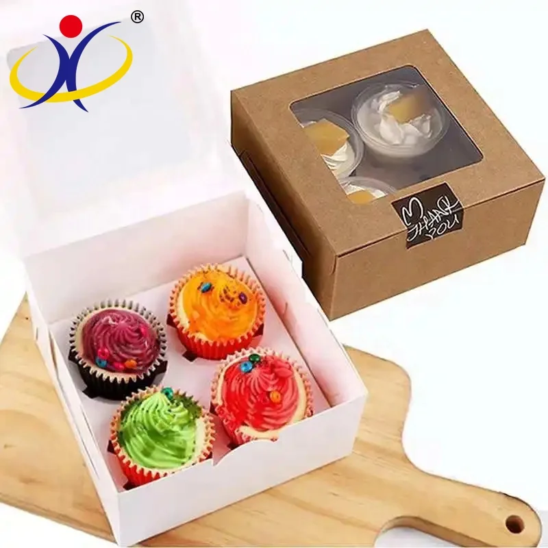 Custom Golden Color Cake Paper Box With Flower Window Bakery Takeout Cupcake Packing Folding Paper Box