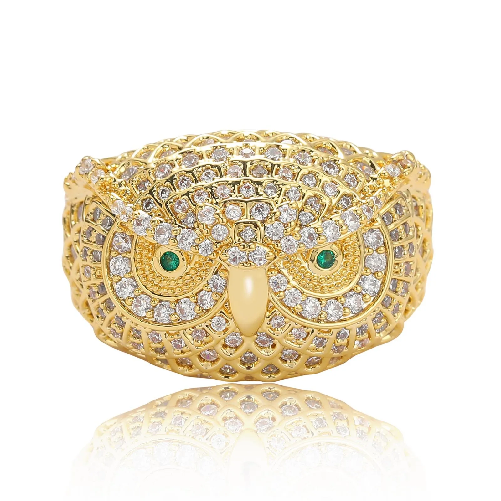 Hot Sale Punk Style Retro Colorful Owl Ring Couple Ring Hip Hop Fashion Zircon Brass Owl Rings for Men