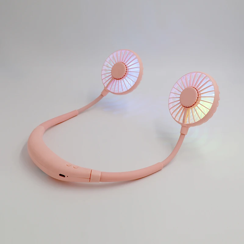 Wearable Sports USB Neck Hanging Fan With Rechargeable Battery Hands-Free Mini Fan Earphone Design