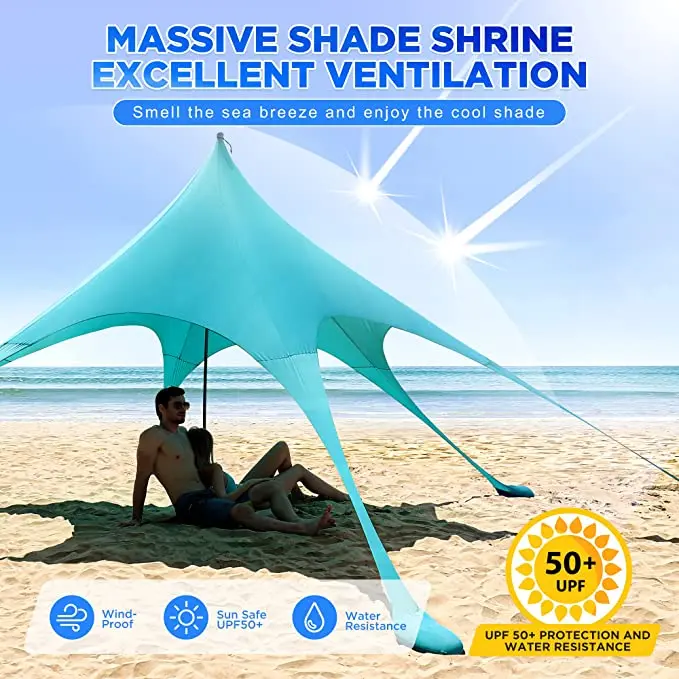 UPF50+ Anti-Wind Beach Tent with Private Beach Wind Screen Beach Canopy Sun Shade with Carrying Bag Sun Shelter for Camping