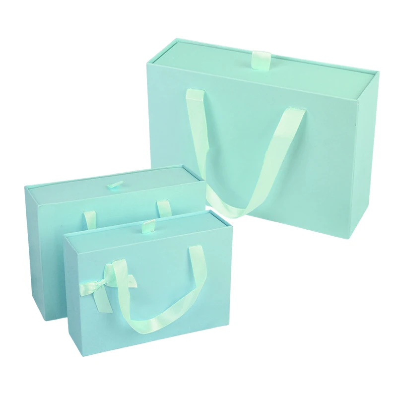 Luxury Custom Logo Pink Handbag Paper Gift Drawer Boxes For Packaging Clothes With Ribbon