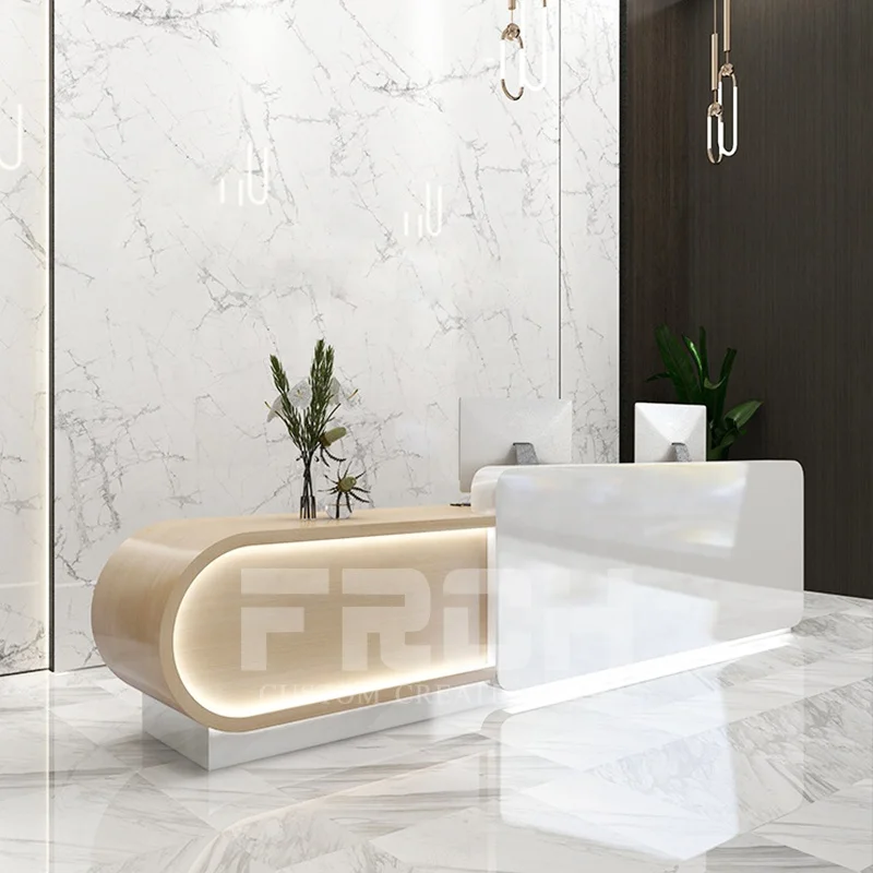 Современный индивидуальный деревянный светодиодный светильник белый мрамор для отеля стоматологии офиса салона спа стойка регистрации