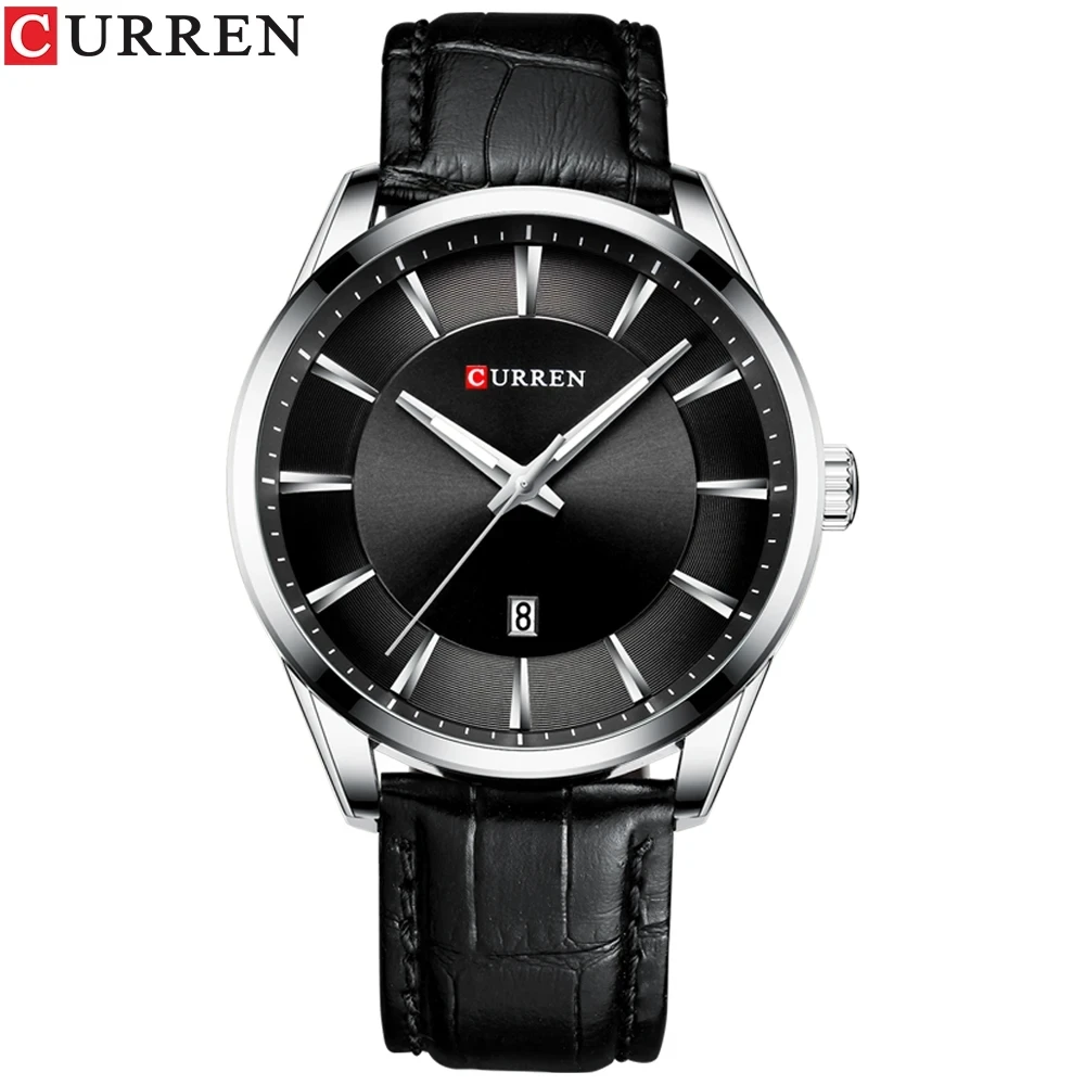 CURREN PU Leather Top Luxury Brand Quartz Watches Waterproof Male Clock Genuine Leather Simple Design Wristwatch