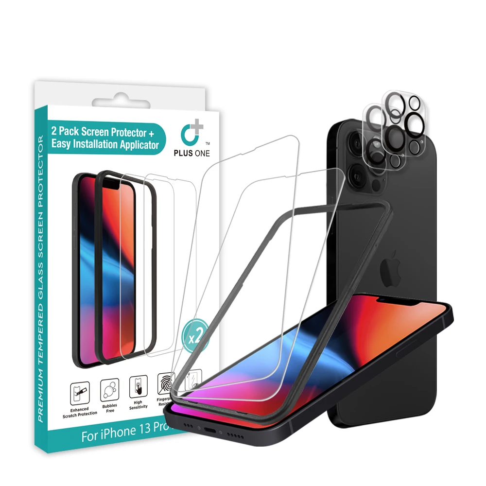 2pack cell phone screen protector for iphone 13/13 pro tempered glass with camera lens protectors and applicator