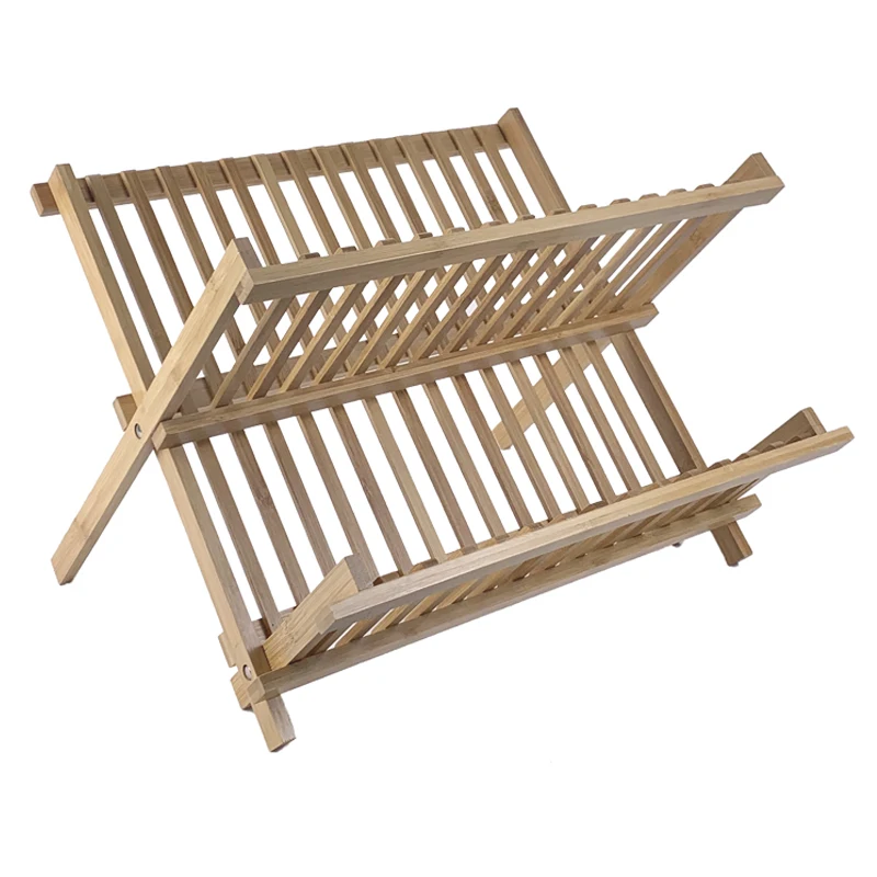 GOURMAID Custom Folding Kitchen Bamboo Plate Drying Rack Dish Rack