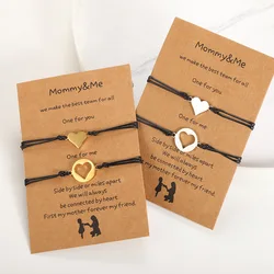 4Pcs/Set Four Hearts Star Moon Sun Woven Wax Rope Stainless Steel Mother Daughter Bracelets Wish Card Friendship Best Friends