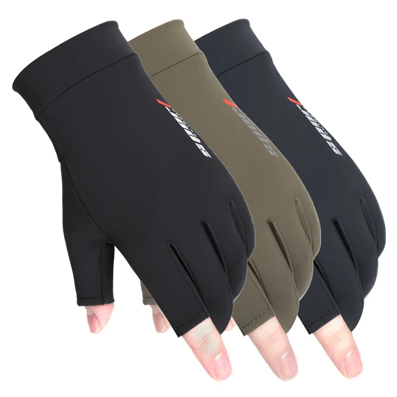 Gloves Men Summer Ice Silk Sun Proction Driving Nonslip Breathable Thin Fingerless Cycling Fishing Two Half Fingers Women Gloves