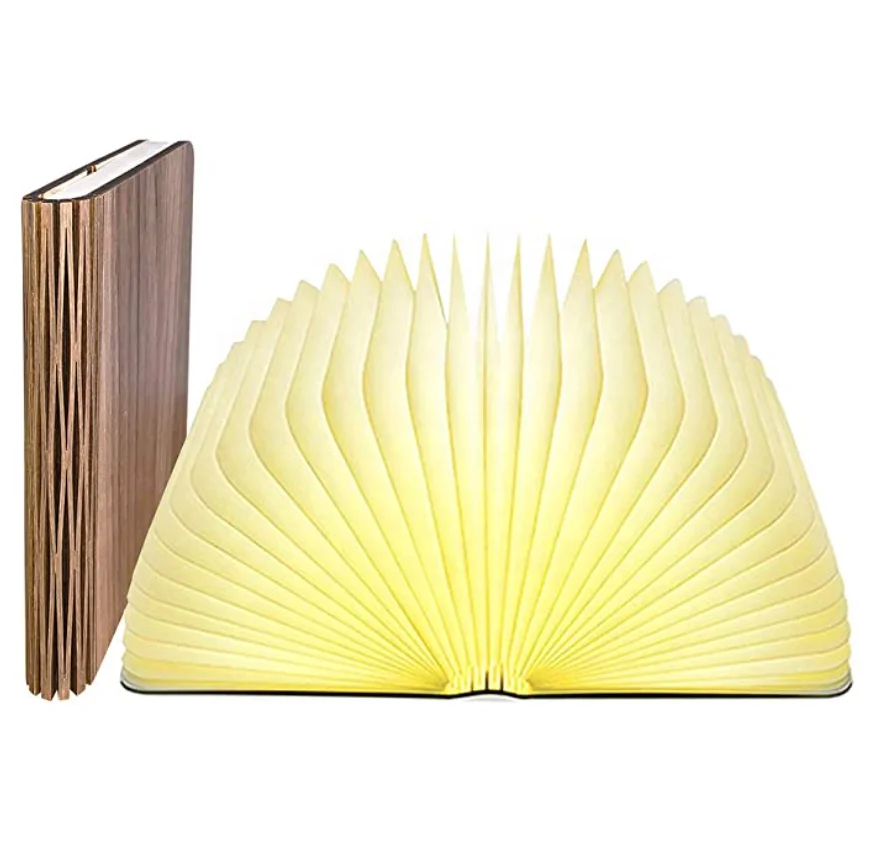 Portable Novelty Folding Book Lamp with USB Rechargeable Wooden Cover Book Light Wooden Table Lamp