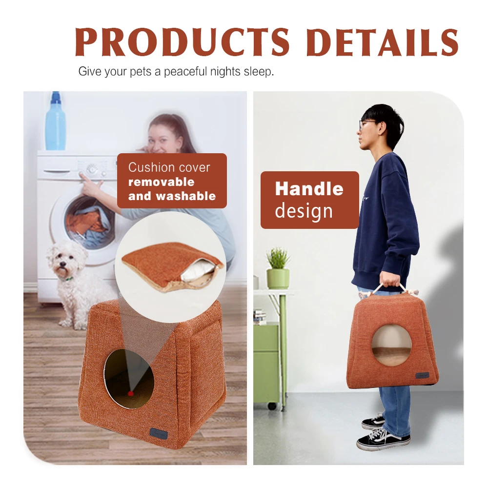 Katzenbett for Indoor Cats 2 in 1 Cat Tent with Removable Washable Cushioned Pillow, Kitten Beds Cat Hut, Small Dog Bed