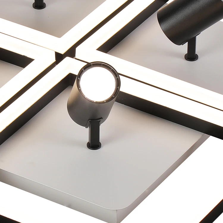Modern Indoor Decorative Surface Mounted Remote Control Dimmable Four Spotlight Square Acrylic Frame LED Ceiling Light