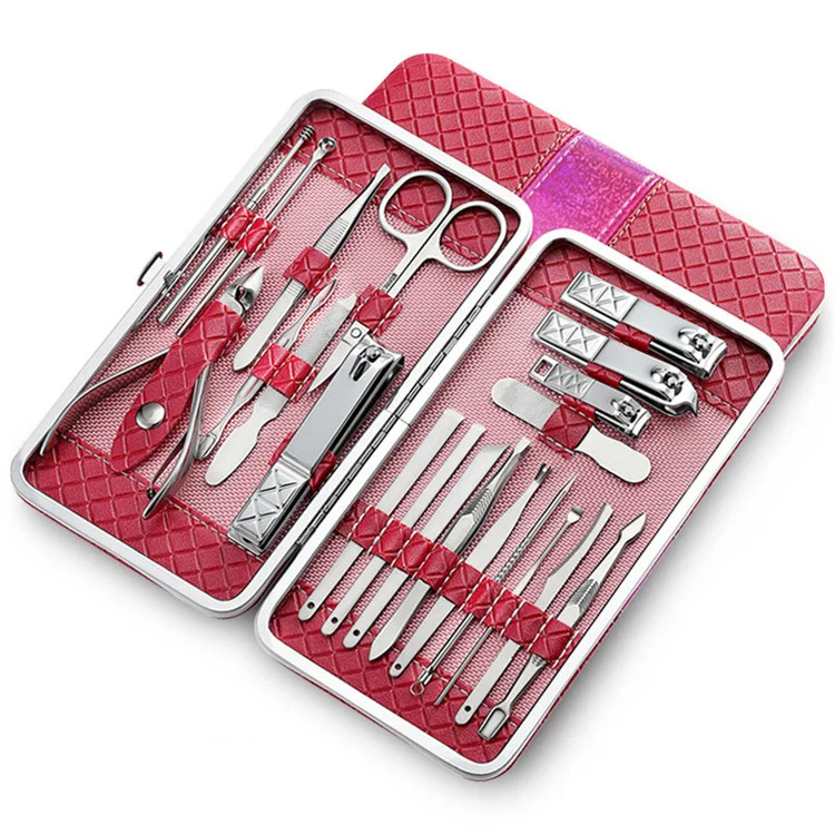 Wellflyer 12 Piece Flower Printing Girls Pink Manicure Pedicure Set 16 pcs Complete Nail Salon Tools