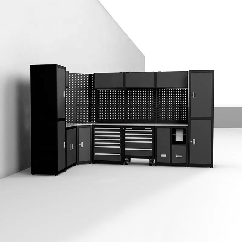 JIn Hao DA Garage Black Metal Cabinet Tool Bench Workshop Equipment Cabinet Workbench With Drawer Cabinets Support OEM and ODM