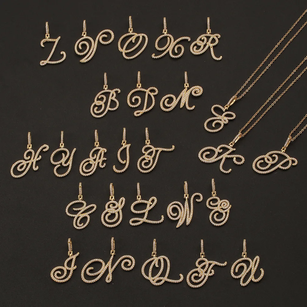 Wholesale Personalized Gold Vermeil Iced Out CZ Cubic Zirconia Crown A-Z 26 English Alphabet Letter Pendant Necklace for Women