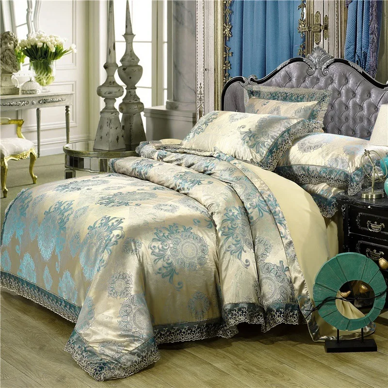Bedding linen European satin jacquard four piece set with lace lace lace four piece set