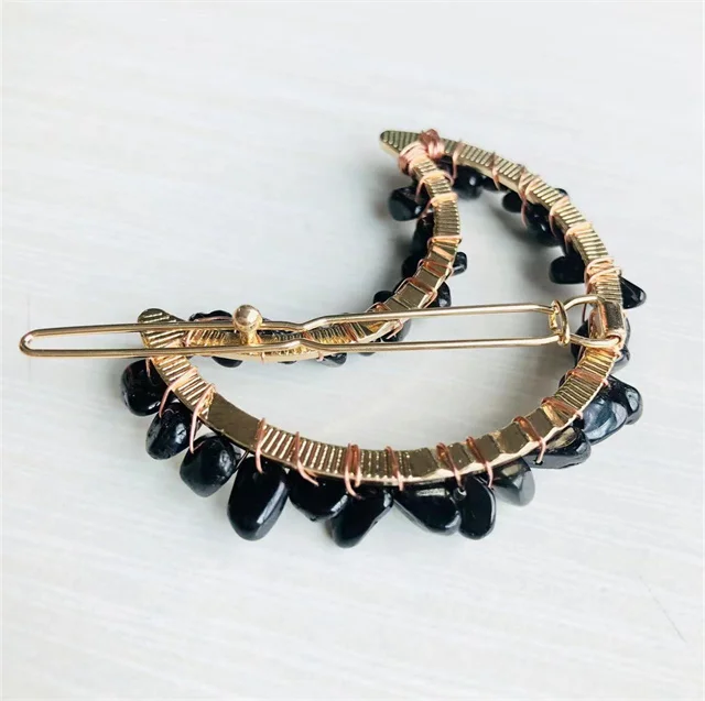 Hot Selling Natural Amethyst Gravel Moon Hair Accessories Clip Powder Crystal  Hair Grab Hairpins Wholesale