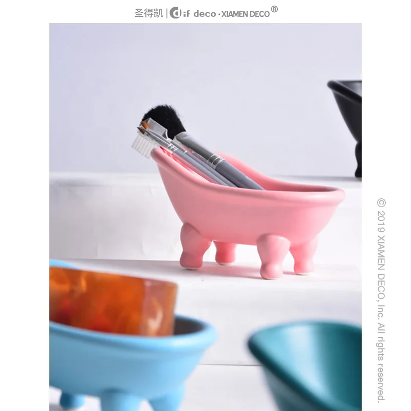 Vintage eco mini bathtub shaped ceramic unique handmade decorative bar soap dish large tray soap box