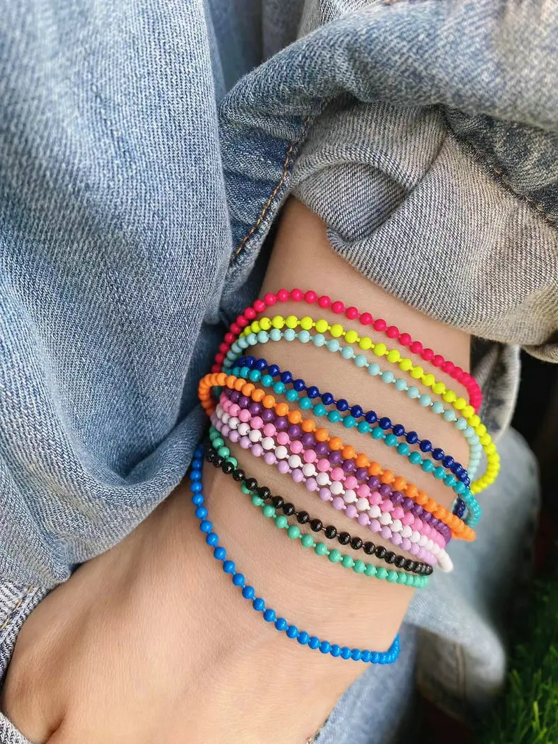 bulk sale not fade Trendy jewelry ball chain candy Colorful Enamel round  beads copper chain 2.5mm summer color necklace chain