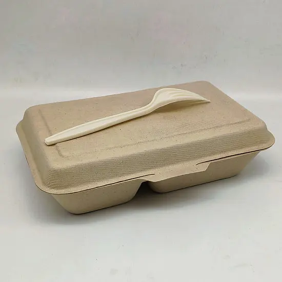 
Eco Friendly compostable 1000ml Disposable food box with nutual pulp cover Sugar cane fiber take-away box with lid 