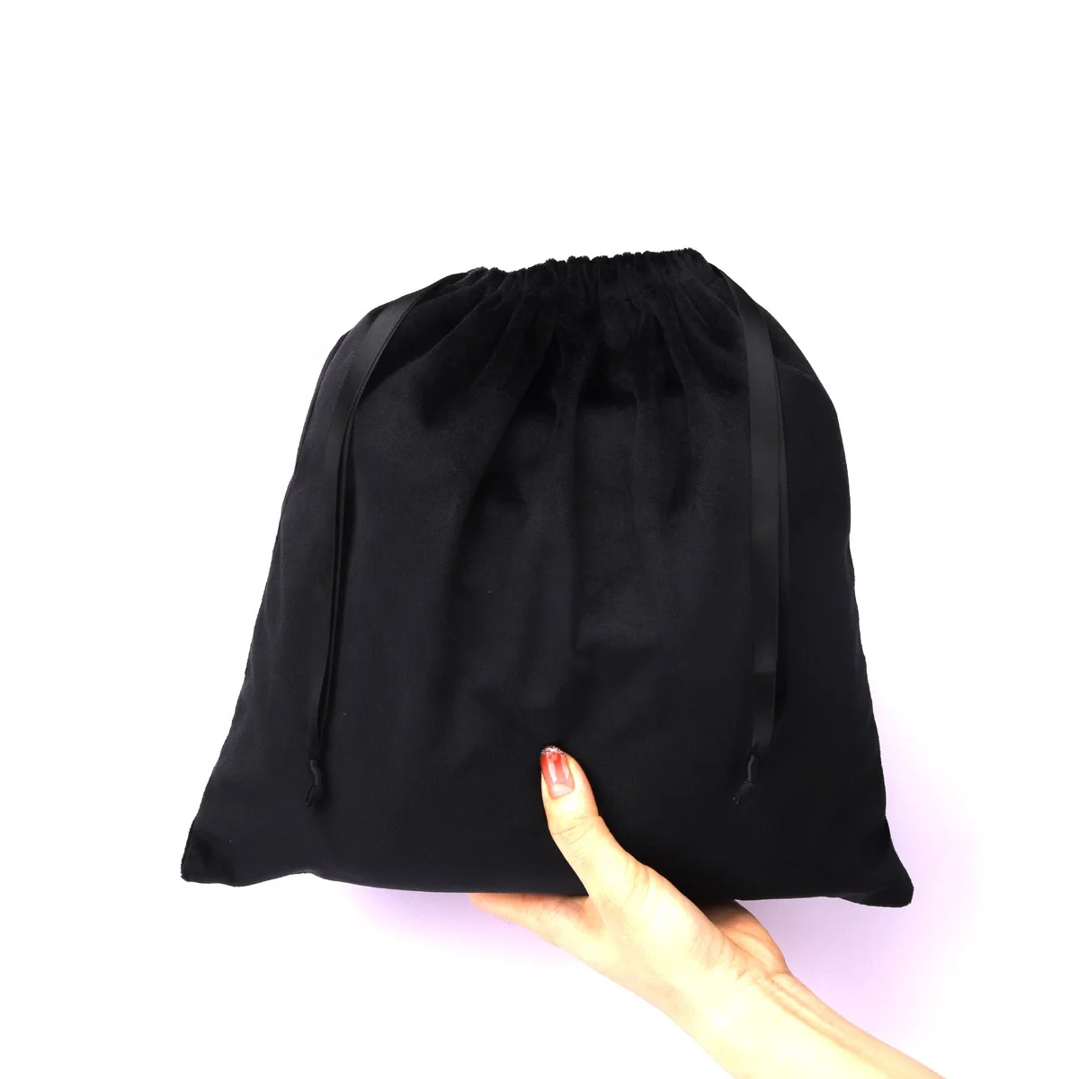 High End Custom Gold Logo Printed Velvet Dust Bag For Hat Drawstring Hair Dryer Storage Velvet Packing Pouch Bag