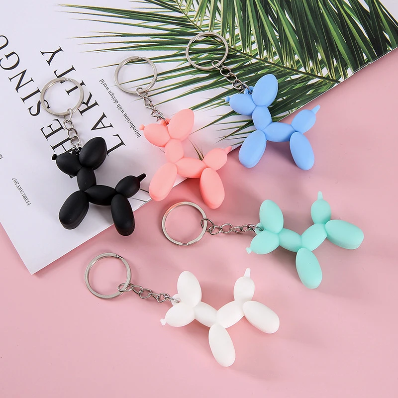 Cartoon Bag Key Charms Key Ring Women Men Cute Mini 3D PVC Balloon Animal Dog Keychain Accessories For Gift
