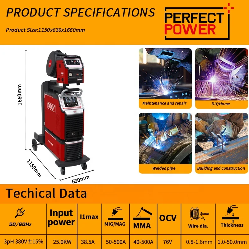 Heavy industrial double pulse mig mag welding machine professional aluminium MIG welding machine 500A 380V Other Arc Welders