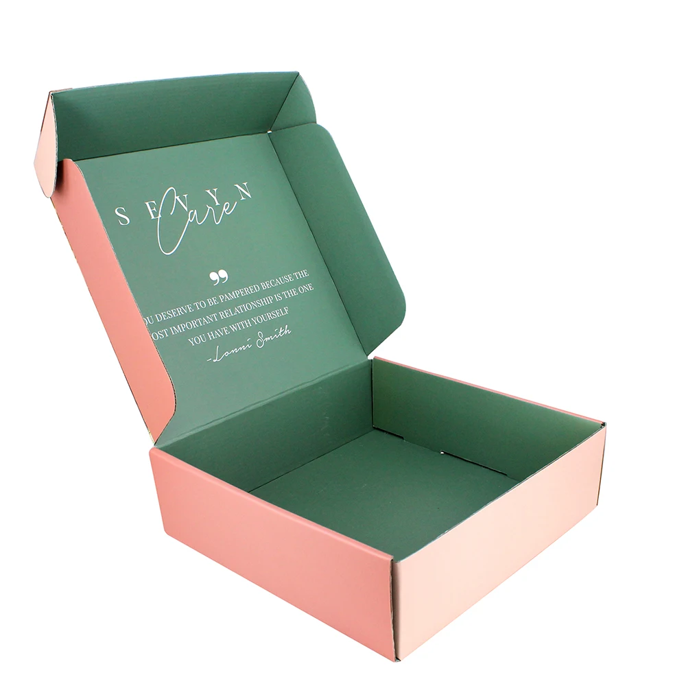 Custom Logo White Pink Corrugated Carton Box Mailer Shipping Box Apparel Packaging for Dress Cloth Underwear Shirt Mail Gift Box
