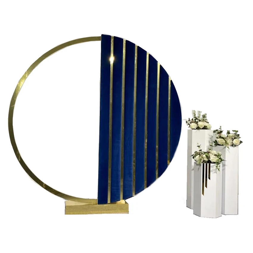 Wedding Velvet Round Flower Stand gold circle arch blue velvet round backdrop