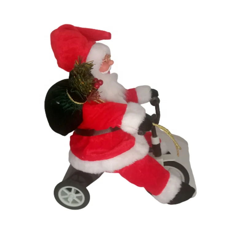 Santa Claus Sitting on Tricycle with Warm christmas ornament toys
