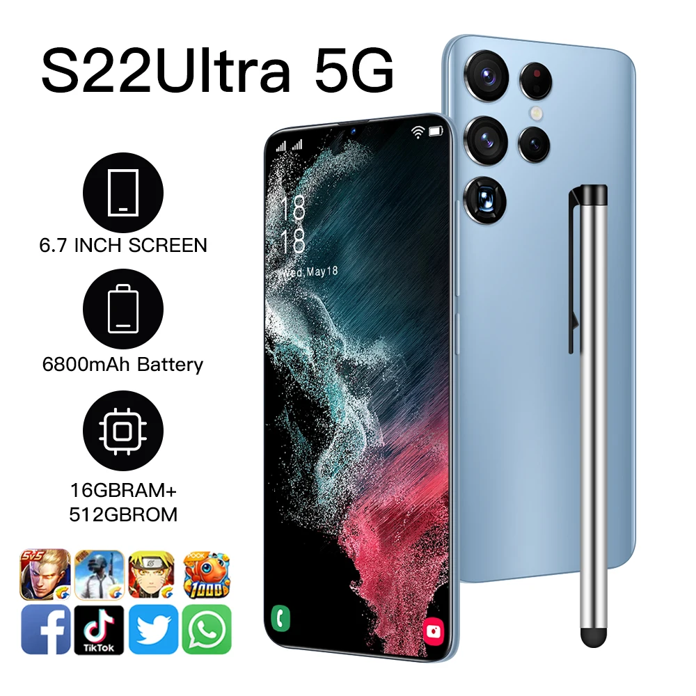 Factory Price Cheap 2022 New S22+Ultra 16+512GB 6800mAh Android smartphone with dual sim card