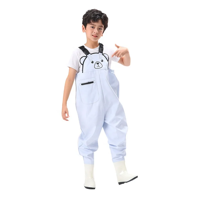New Arrival OEM Boys Girls  Popular Pvc Material Kids Waterproof Child Chest Fishing Hunting Waders Candy Color Chest Waders