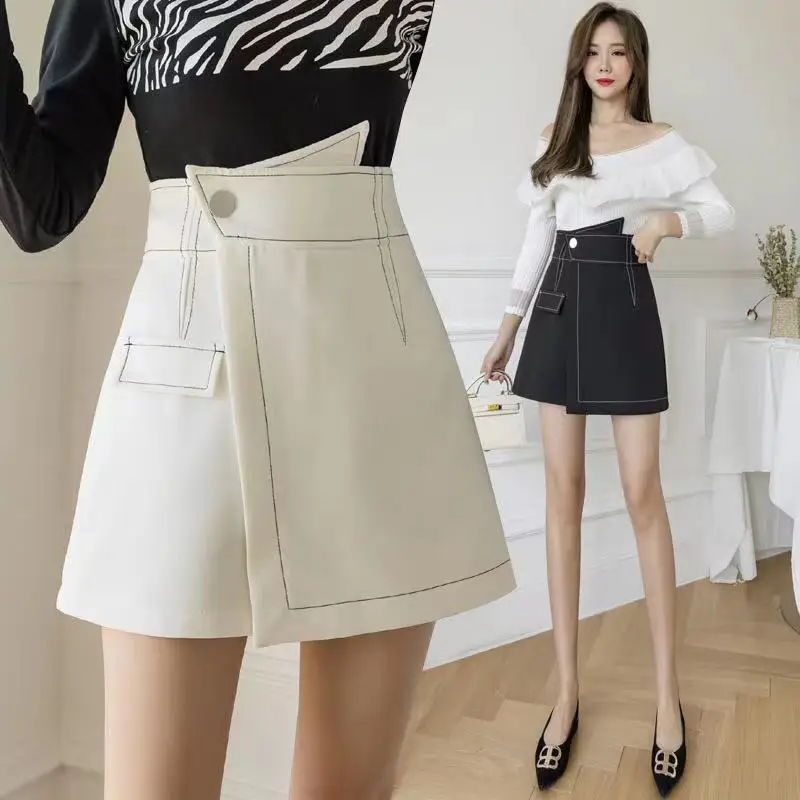 Hot Selling Women Summer Short Skirt Fashion Design Button A-line High Waist Skirt