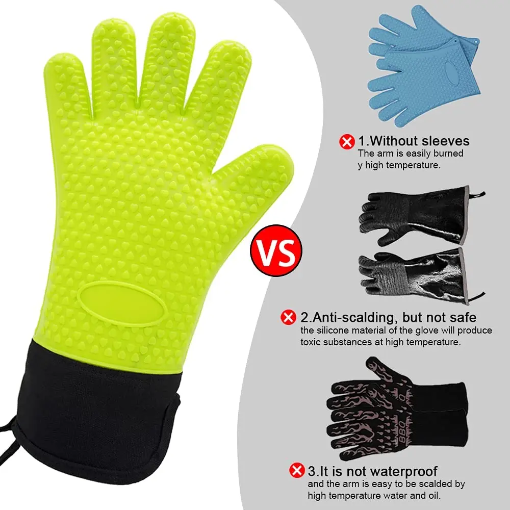 Long Waterproof Non-Slip Silicone Cooking Gloves Grilling Gloves Heat Resistant Gloves BBQ Kitchen Silicone Oven Mitts