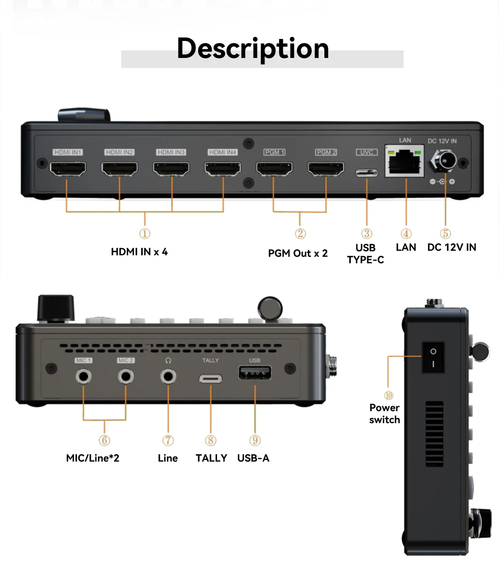 4 channel Quad HD MI video switcher Inputs Live Streaming Switcher RTMP Streaming with RTMP Live Streaming