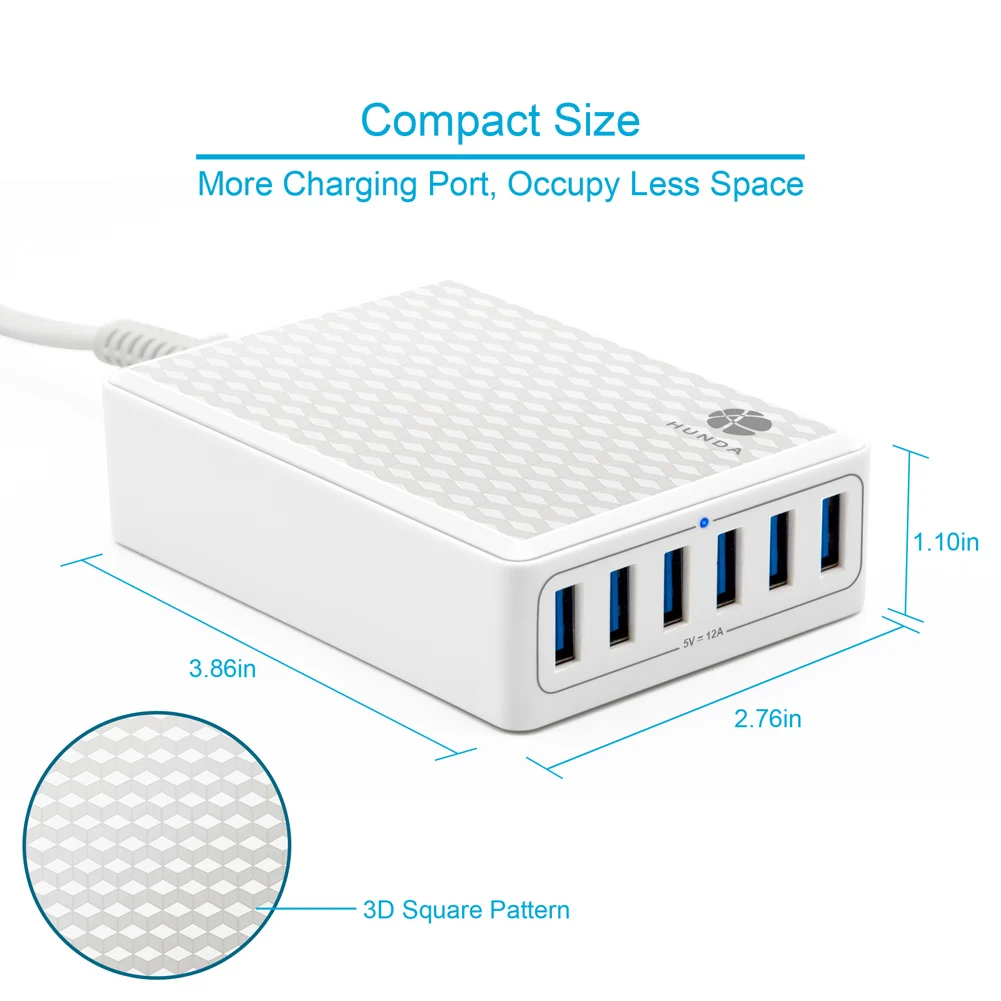 Портативное зарядное устройство с 6 USB-портами 40 Вт 5 В 2 4