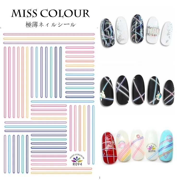 
R093-100 Top Selling colorful decals Neon stripes love heart pony mouse shapes nail stickers for nail art decoration 