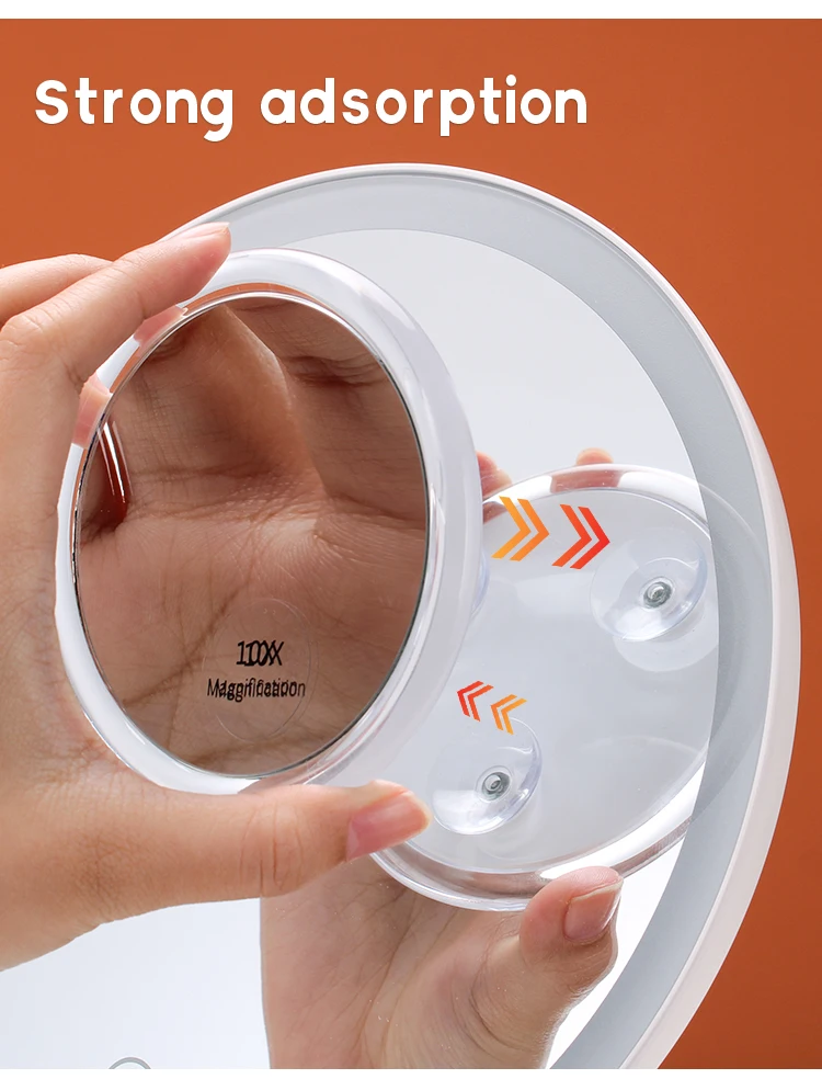 Suction Cup Travels With 10x Magnification Portable Round Led Pocket Alongside Makeup Mirror