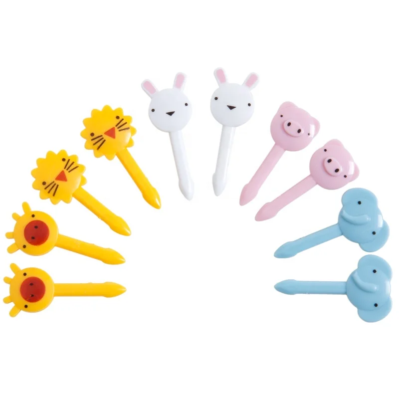 Детские Мини-вилки для еды салата, детская мультяшная Милая креативная дружественная коробка бенто, 10 шт. пластиковых вилок для фруктов, набор