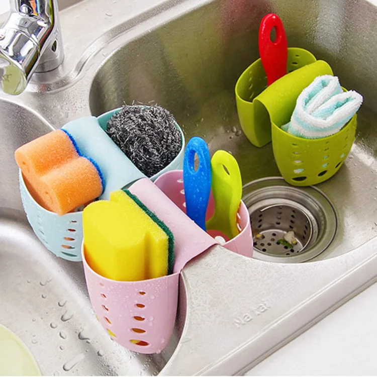 Sink Sponge Draining Storage Rack Adjustable Snap Hanging Bags Holder Shelf Hanging Basket Organizer Kitchen Accessories