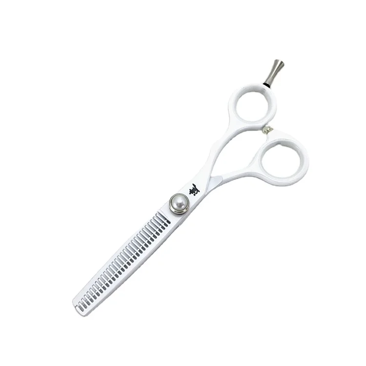 B 5.5 inch teeth white color AK34WT titanium titan paint painting hair barber cutting shears scissors set pearl jewels 440c