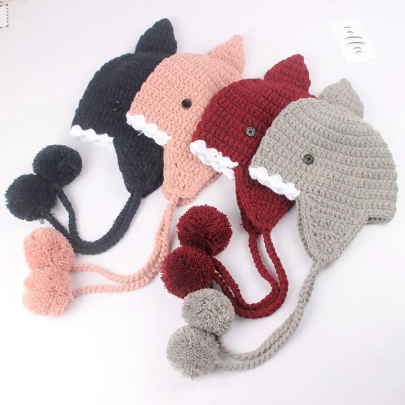 Winter Cartoon Dinosaur New Knitted 6-24 Months Baby Plaid Animal Hat Warm Beanie Wool Earflap Winter Kid Knitted Hat