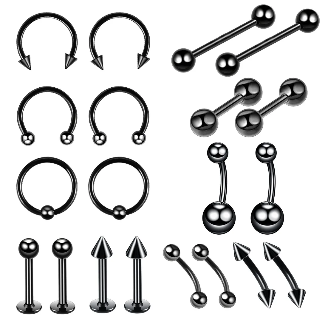 20pcs big size ball and cone hoop earrings nose ring septum piercing ear set cartilage tragus helix jewelry