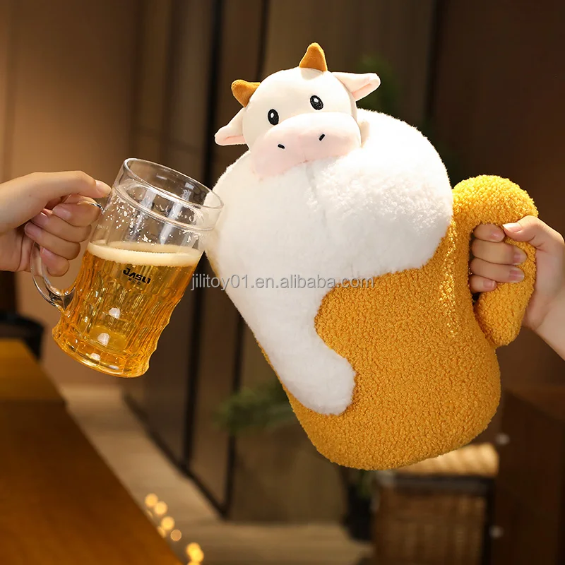 dropshipping 2022 beer design cow plush toy pillow best seller custom stuffed animal wholesalers