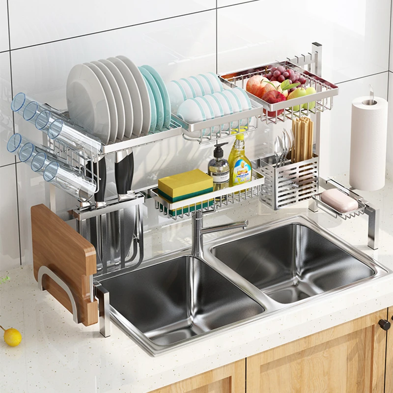 Holmine Dish Rack Over Sink Kitchen Supplies Storage Rack Space Saver Dish Organizer 304 stainless steel telescopic dish rack