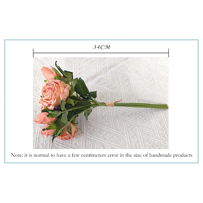 YIWAN Wholesale 5 hand tied bumt edge roses Artificial silk Flower Cabbage Roses Wedding Decorative Big bunch of Flower