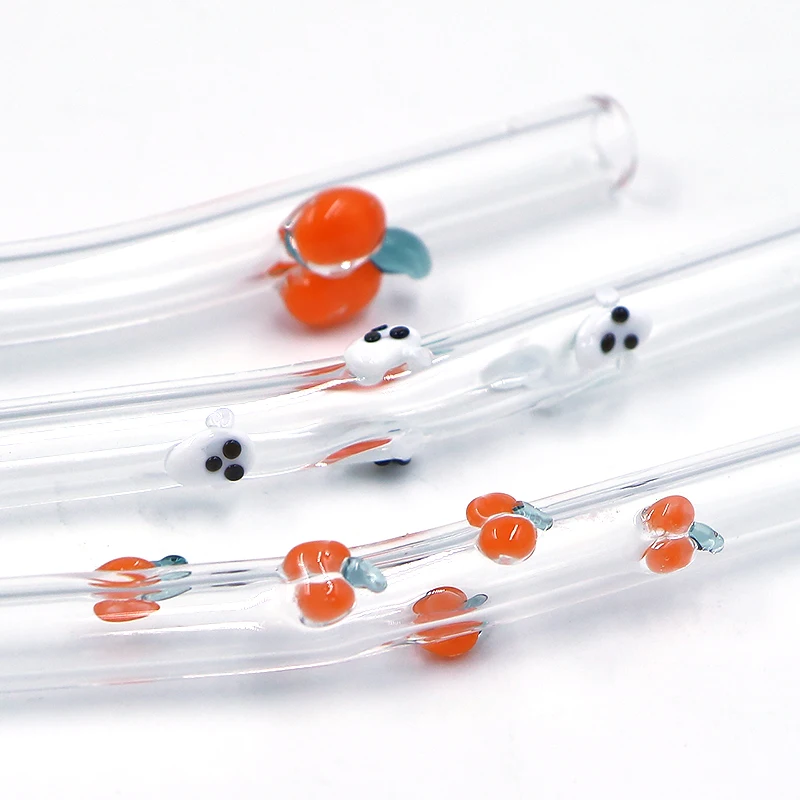 Handmade High Borosilicate Custom Drinking Glass Bottle Straw Set Tube Halloween Ghost Designer Straw
