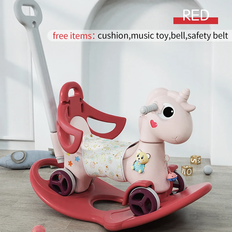 Rocking horse small Trojan Wholesale Plastic Kids  Playground   Dual-Use Baby Toys 1-3 Years Old Birthday Gift Stroller