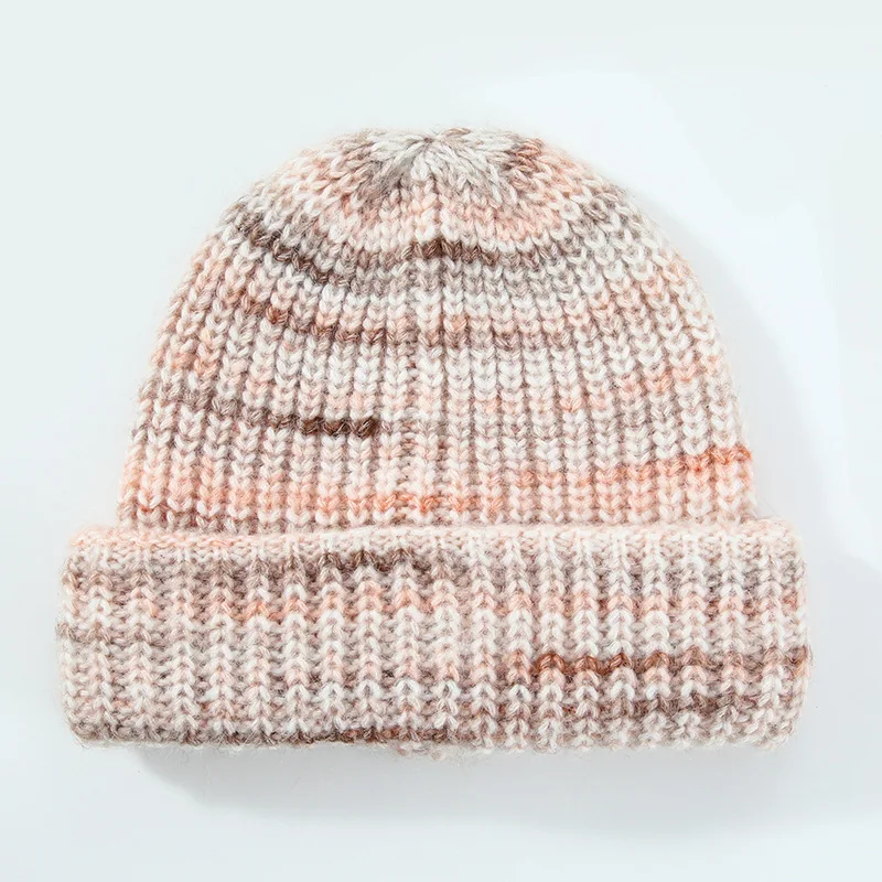 Unisex Cool Rainbow Knitted Hats Female Acrylic Stretch Knit Cap Warm Windproof Gradient Color Cute Winter Beanie