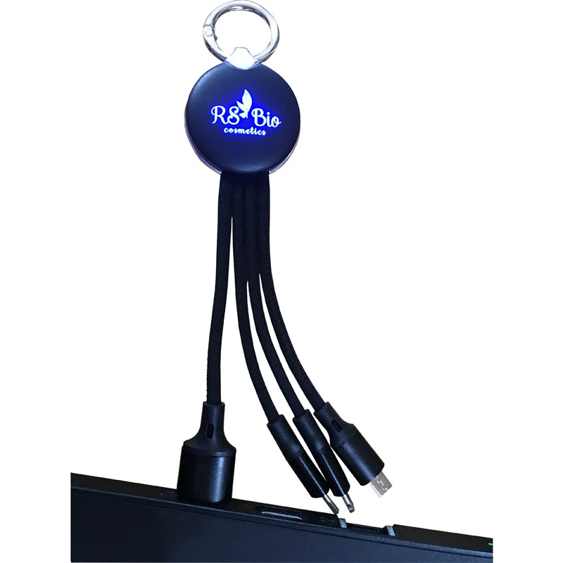 Key chain 3 in 1 Fast Charging Cable Type C Micro LED Quick Charge Cord for iPhone xiaomi samsung business promotional gift