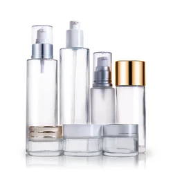 4oz 120ml flat shoulder clear/frosted glass lotion bottle with spray pump