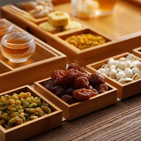 
Shengqu wholesale snack dry fruit tier bamboo serving tray set with handle for tea 